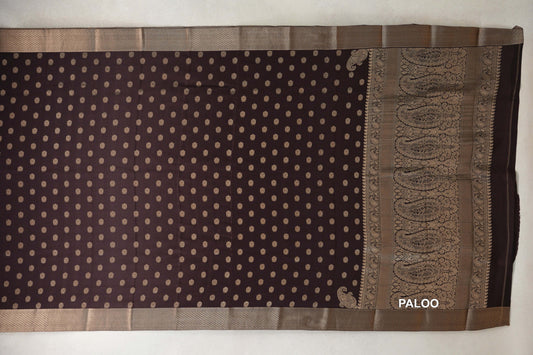 Deep Coffee Bean Brown Mysore Silk Saree paloo