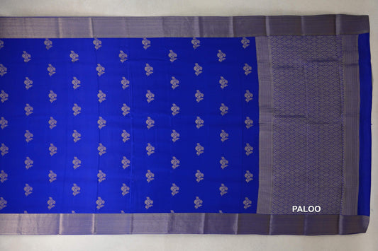 Bright Royal Blue Mysore Silk Saree paloo