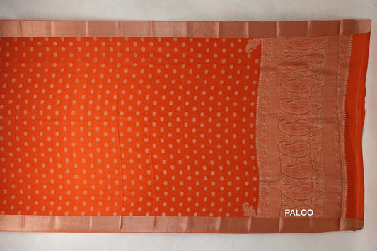 Dark Orange Mysore Silk Saree paloo