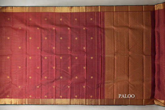 Deep Maroon with Small Zari Check Vintage Kanjivaram Silk Saree paloo
