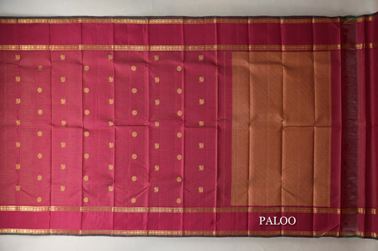 Reddish Pink with Rettai Pettu Borders Vintage Kanjivaram Silk Saree paloo