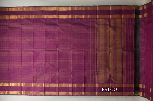 Deep Magenta with Rettai Pettu Borders Vintage Kanjivaram Silk Saree paloo
