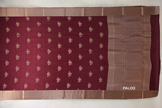 Deep Wine Maroon Mysore Silk Saree paloo