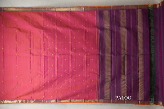 Orangish Pink Vintage Kanjivaram Silk Saree paloo