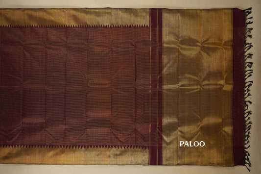 Burgundy Maroon with Tissue Borders Vintage Kanjivaram Silk Saree paloo
