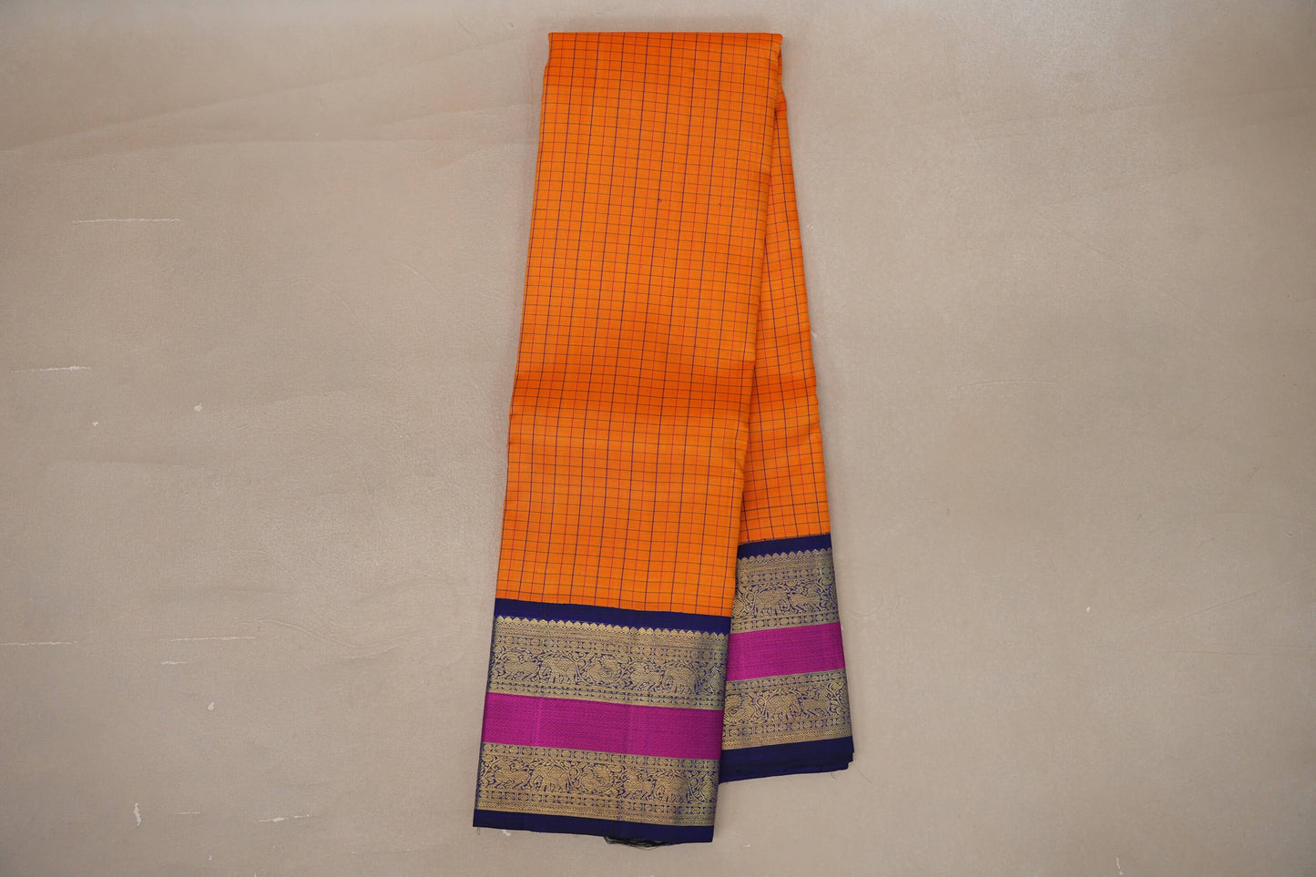 Bright mango yellow with deep blue Vintage Kanjivaram Silk Saree SS9318
