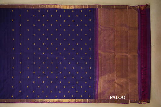 Purple with Magenta Borders Vintage Kanjivaram Silk Saree paloo