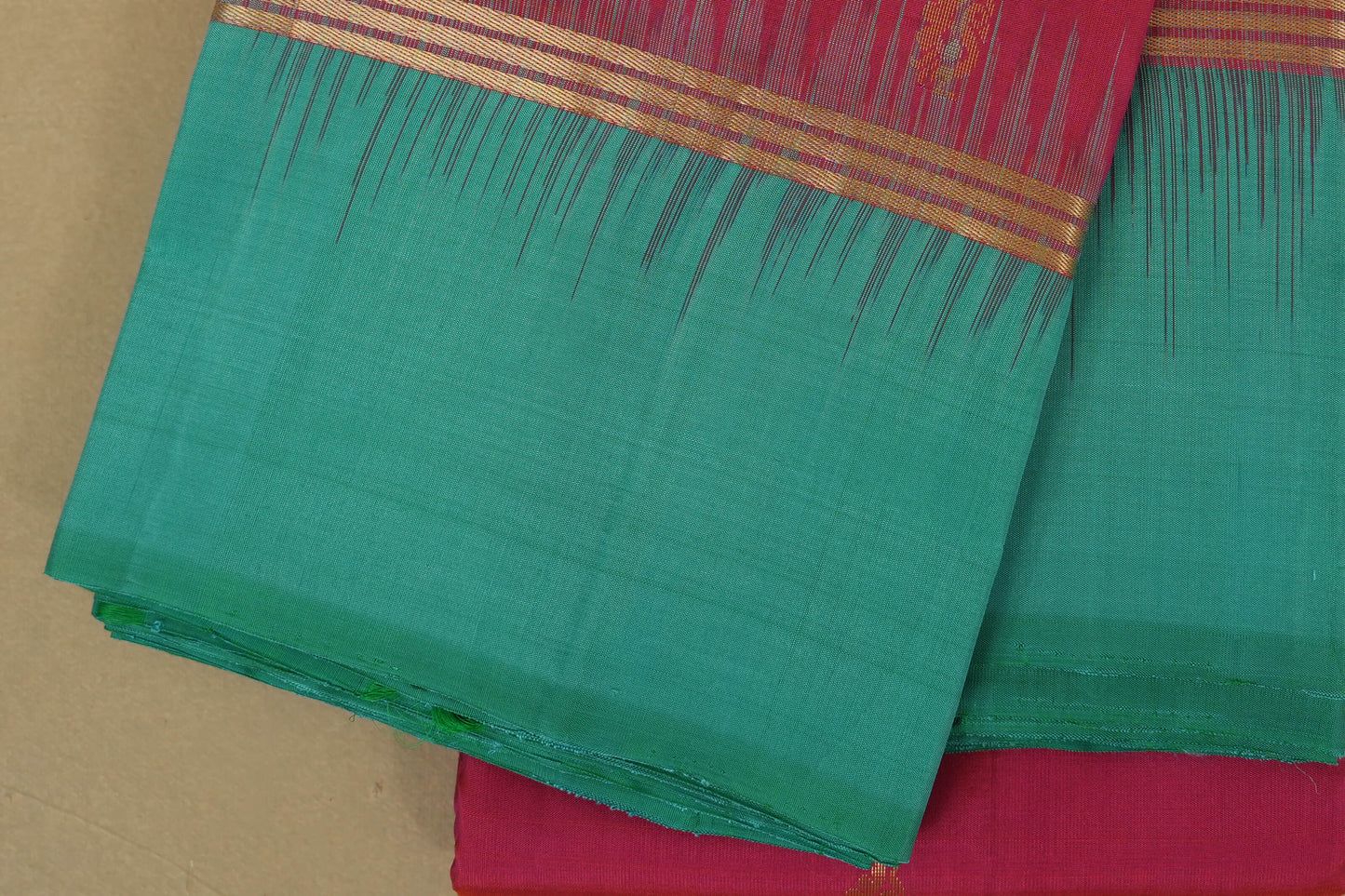 Peach Pink with Rama Blue Borders Light Weight Kanchipuram Silk Saree borders