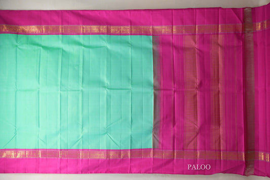 Mint Green with Bright Pink Borders Vintage Kanjivaram Silk Saree paloo