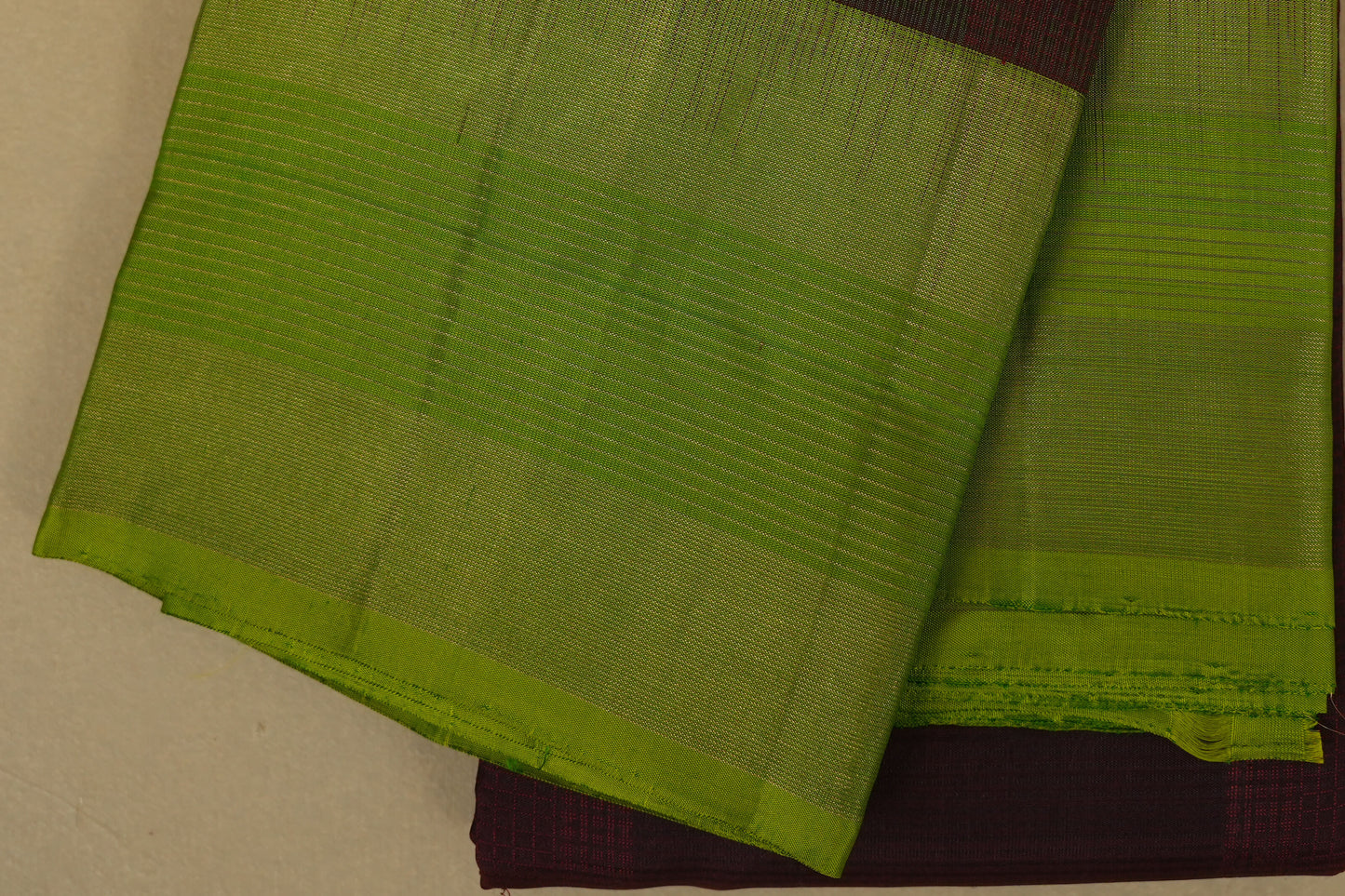 Dark Coffee Brown with Leaf Green Borders Light Weight Kanchipuram Silk Saree borders