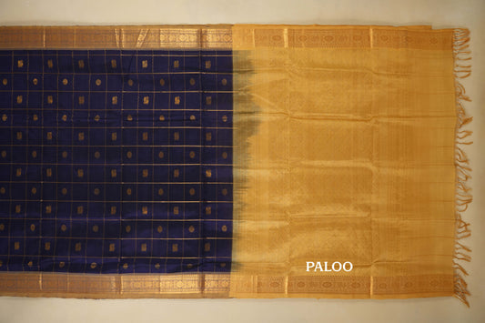 Blue with Sandal Borders Silk Cotton Saree paloo