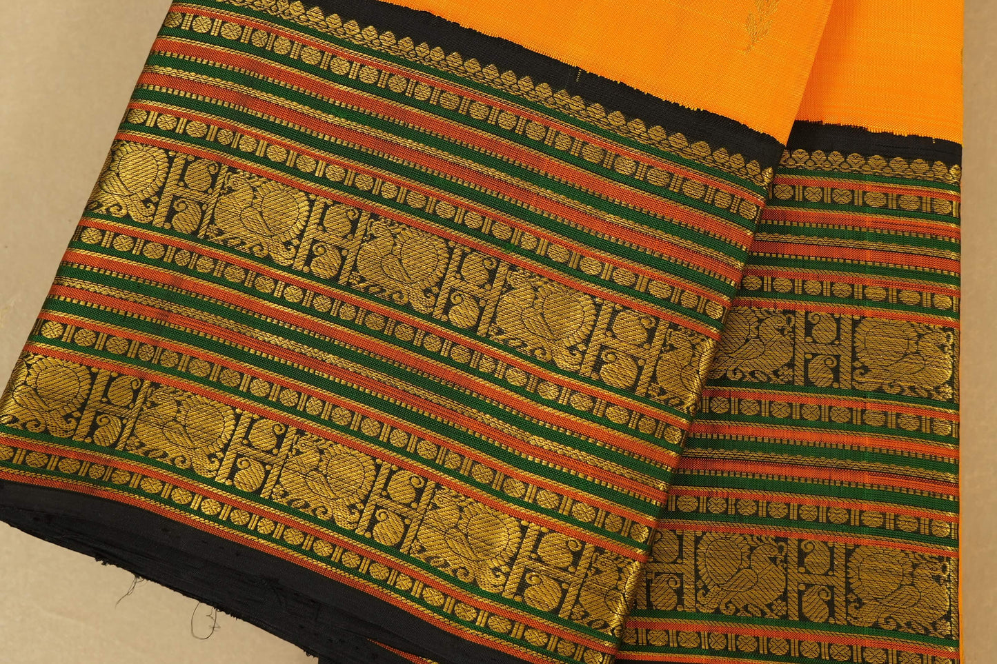 Mango Yellow Kanjivaram Silk Saree Border zoom