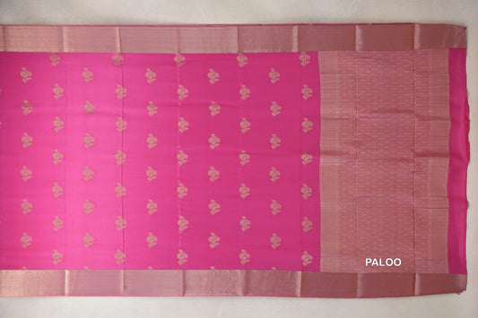 Bright Rose Pink Mysore Silk Saree paloo
