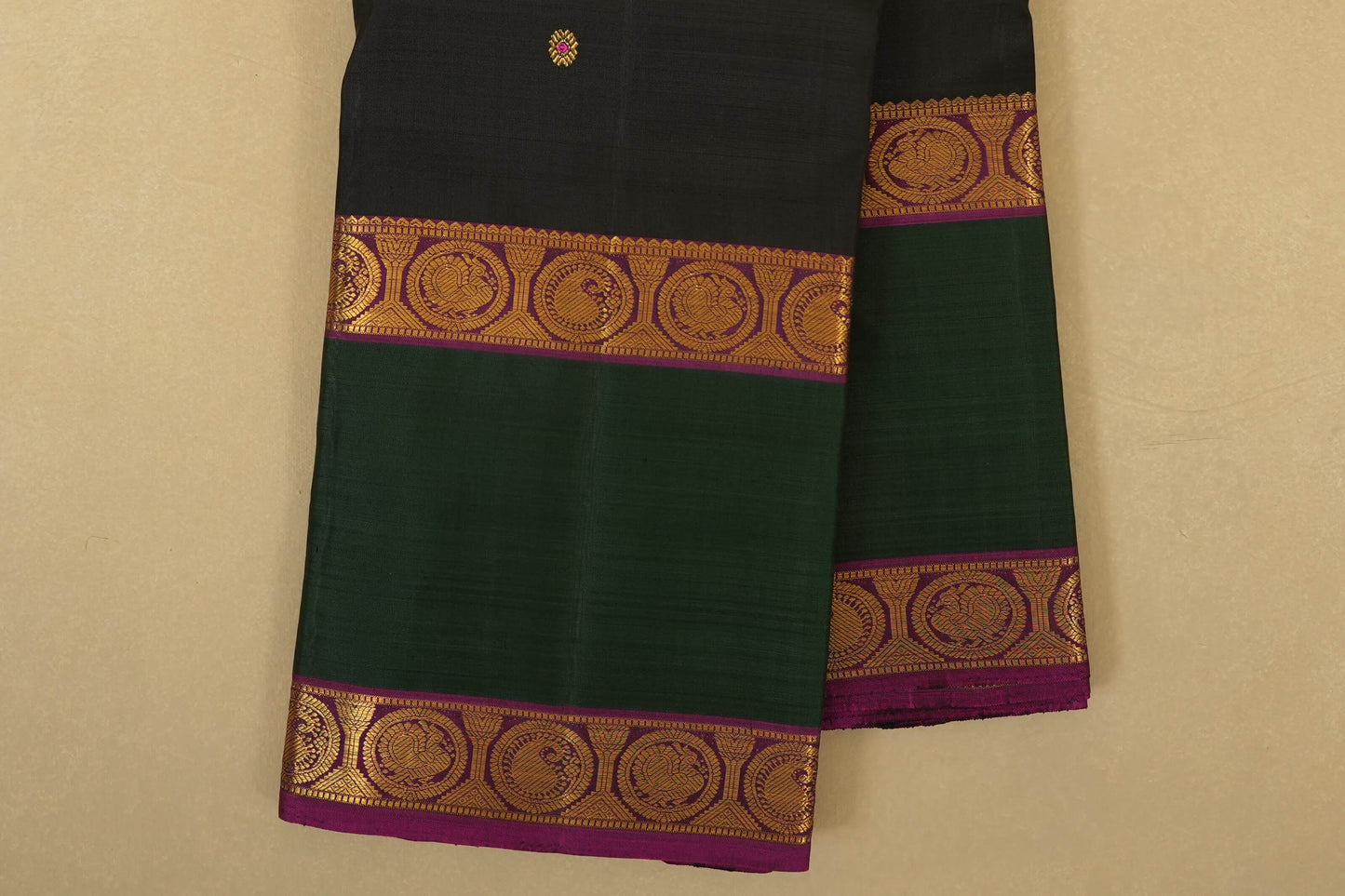 Black Vintage Kanjivaram Silk Saree Border zoom