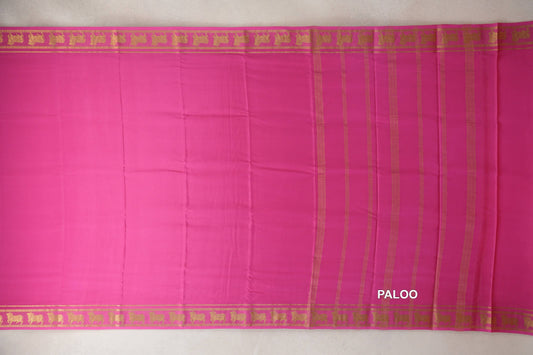 Bright Rose Pink Mysore Silk Saree paloo
