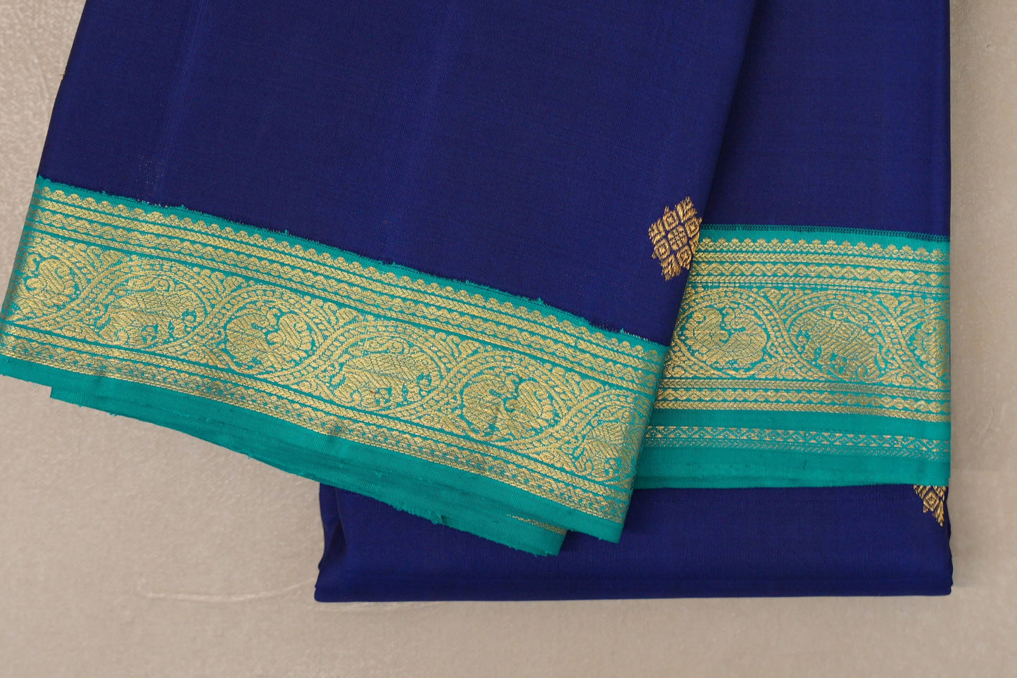 Deep Blue Vintage Kanjivaram Silk Saree borders