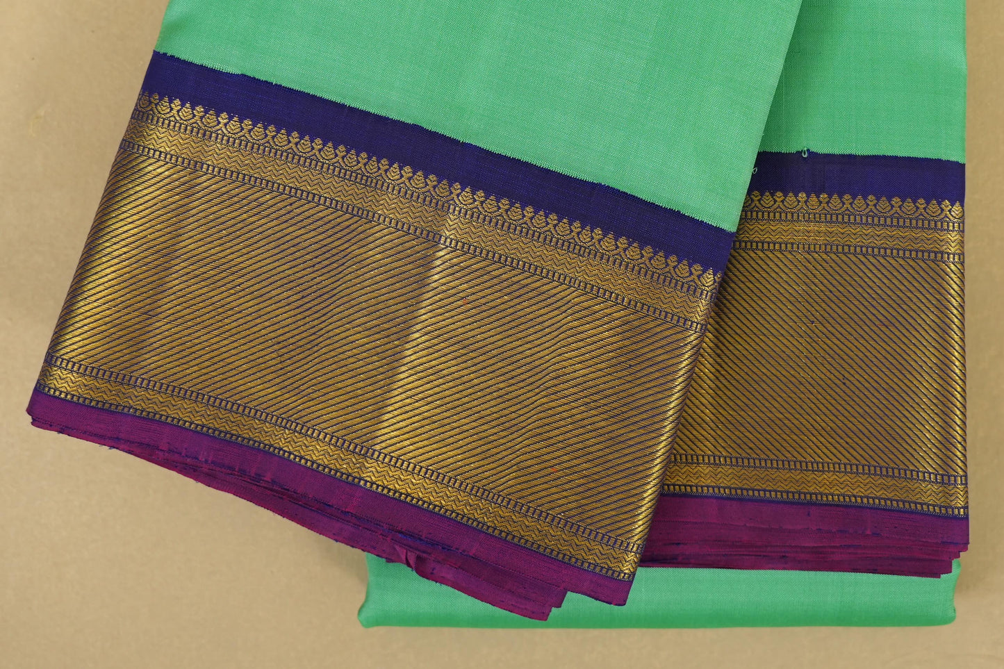 Rexona Green with Blue Borders Vintage Kanjivaram Silk Saree border zoom