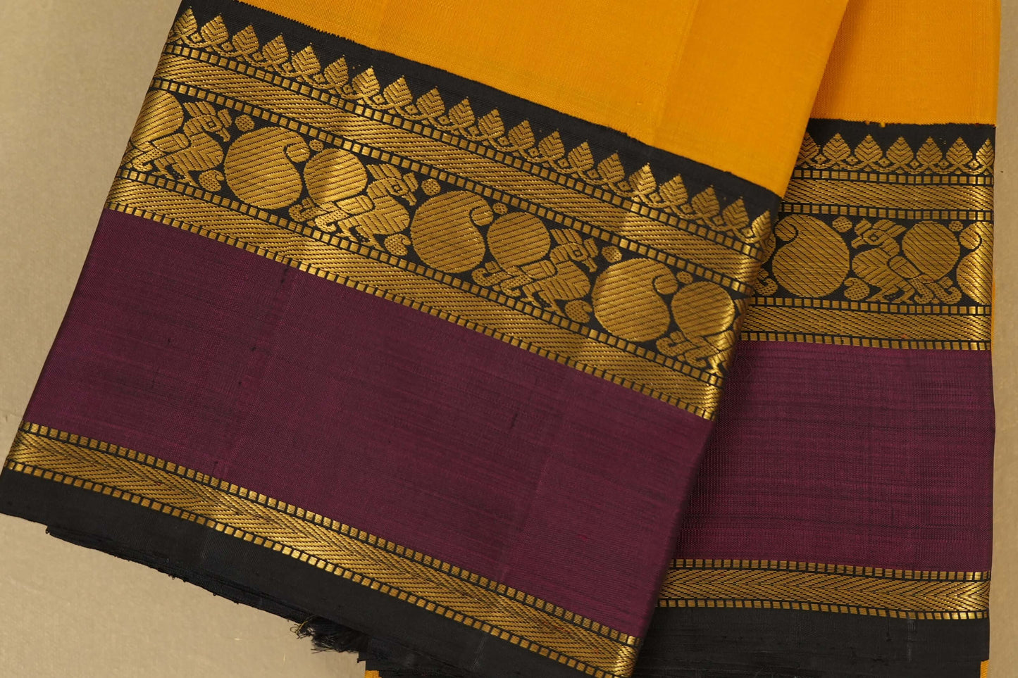 Mustard Vintage Kanjivaram Silk Saree border zoom