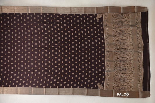 Dark Coffee Brown Mysore Silk Saree paloo