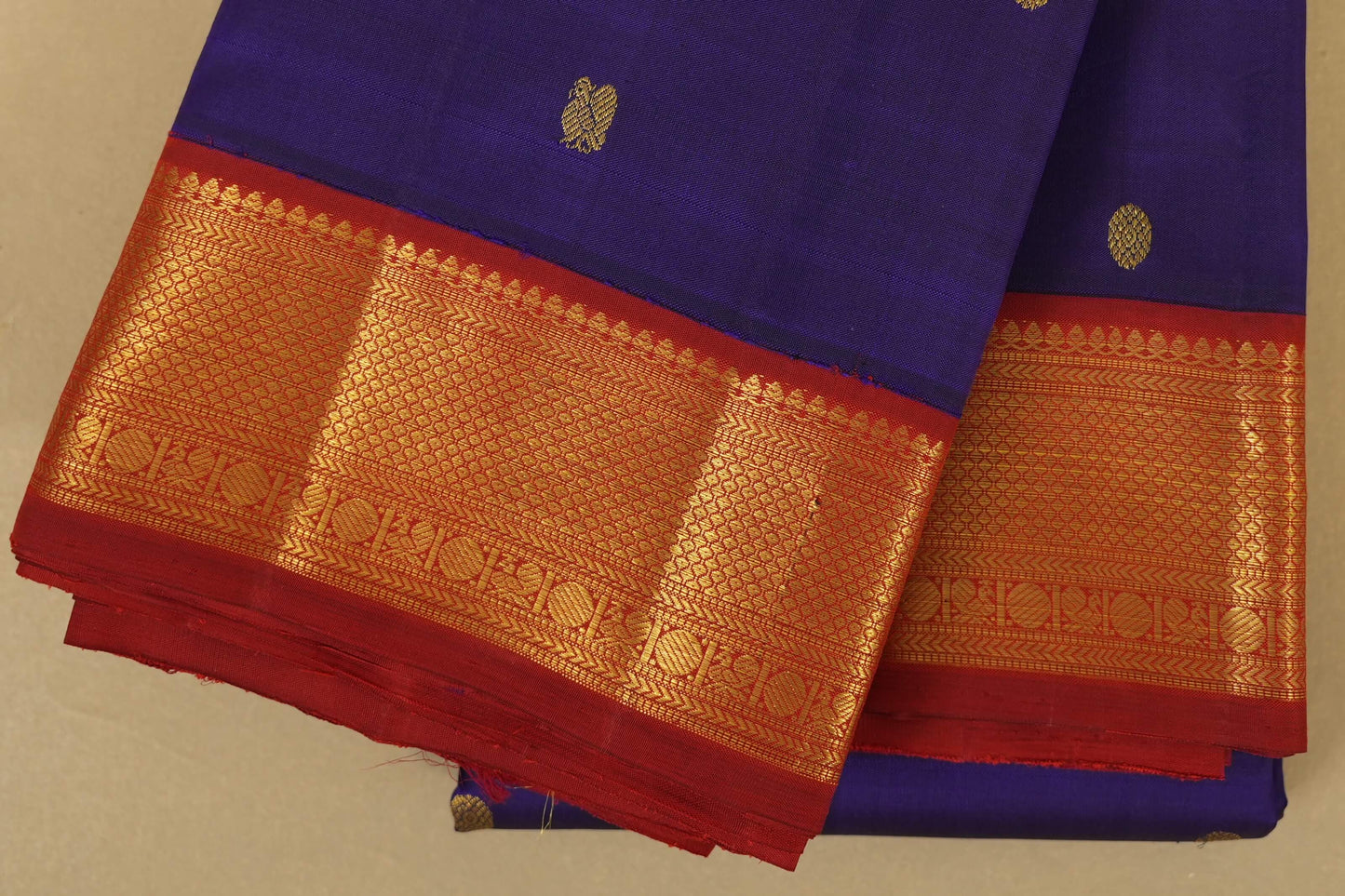 Ink Blue Vintage Kanjivaram Silk Saree border zoom