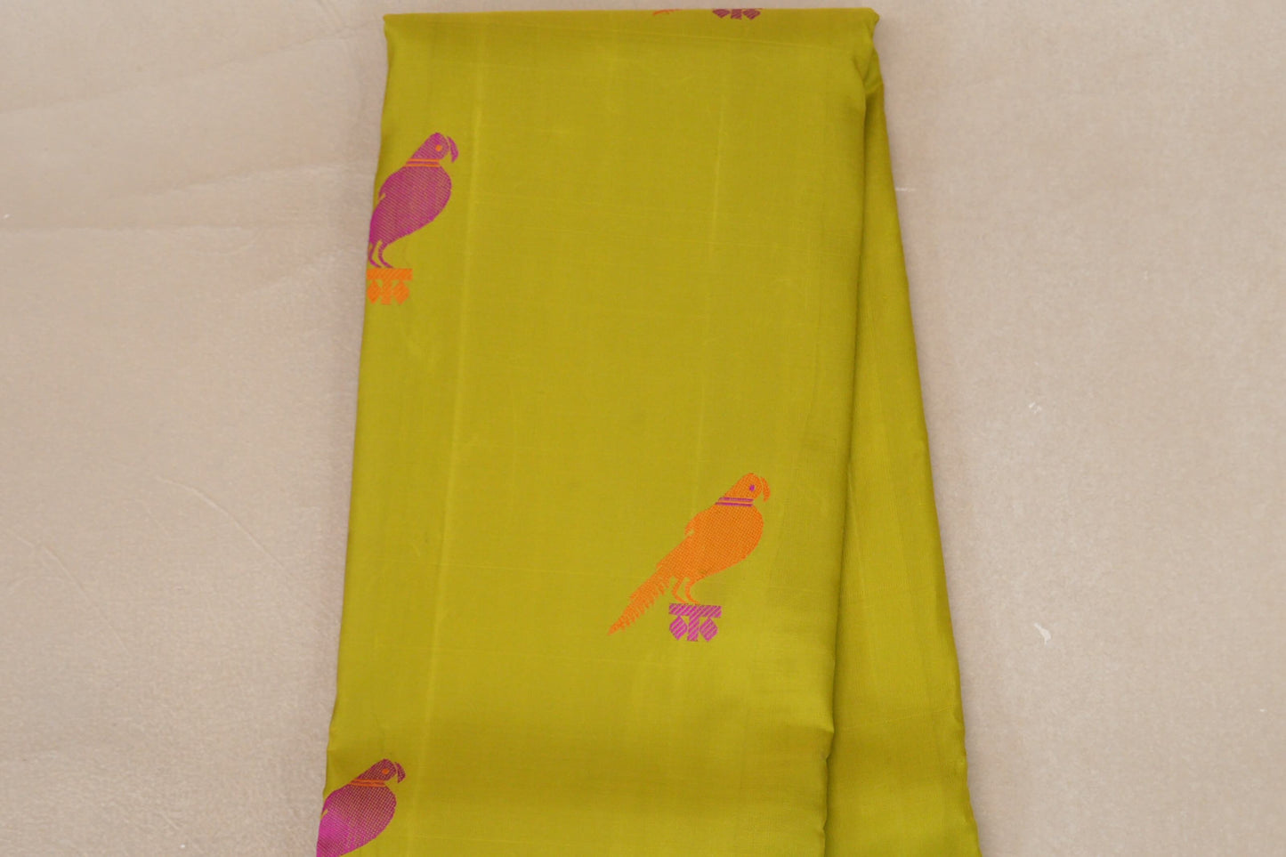 Parrot Green Borderless Vintage Kanjivaram Silk Saree body