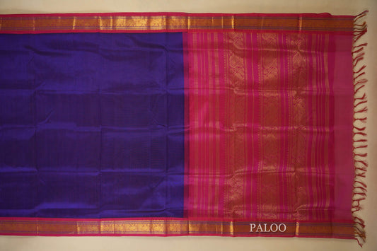 Blue with Pink Borders Silk Cotton Saree paloo