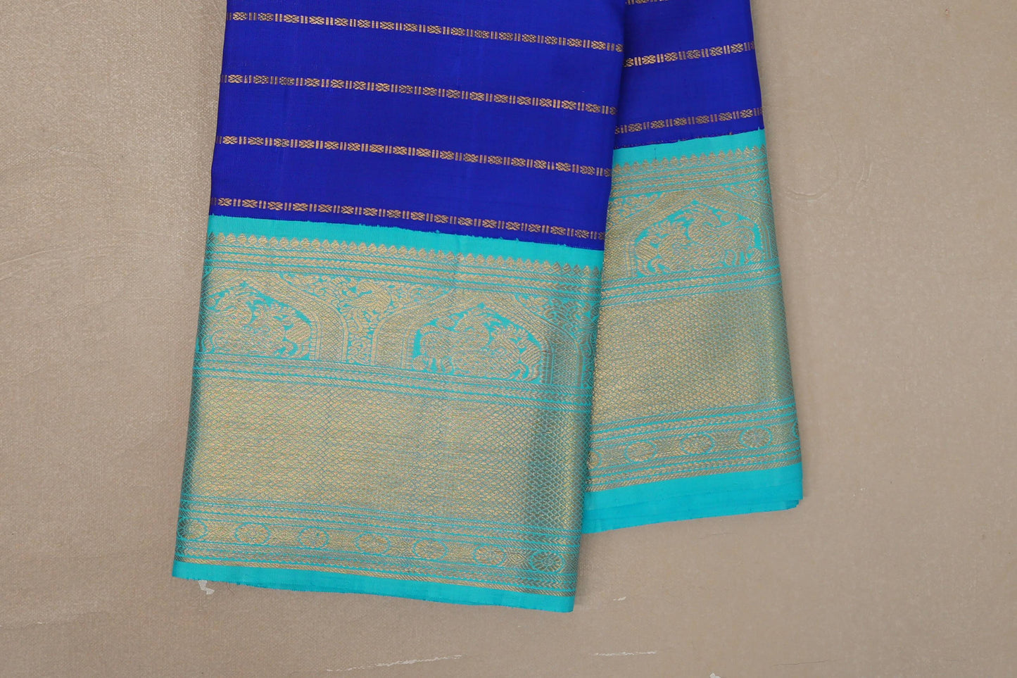 Medium Blue Vintage Kanjivaram Silk Saree borders