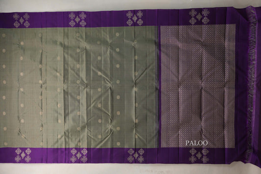 Grey/ Olive Green with Violet Borders Vintage Kanjivaram Silk Saree paloo