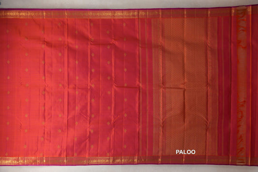 Dual Tone of Pink and Orange Vintage Kanjivaram Silk Saree paloo
