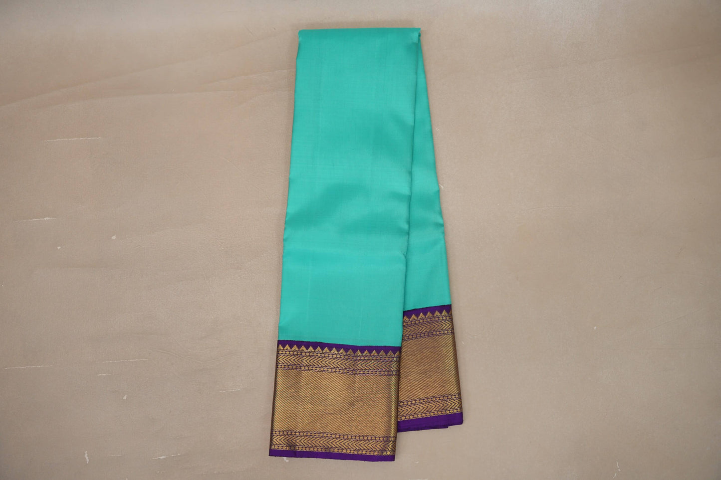 Aqua blue with Royal Purple borders Vintage Kanjivaram Silk Saree SS9374