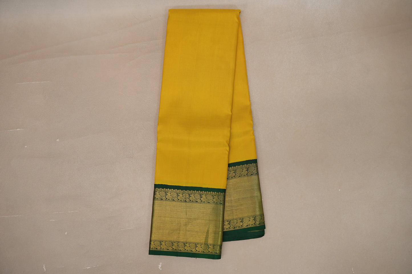 Bright yellow with Bottle Green borders Vintage Kanjivaram Silk Saree SS9375