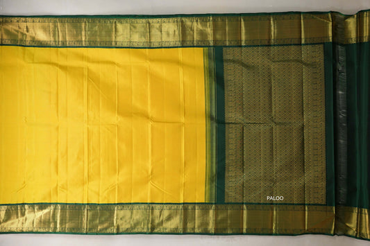 Bright yellow with Bottle Green borders Vintage Kanjivaram Silk Saree SS9375