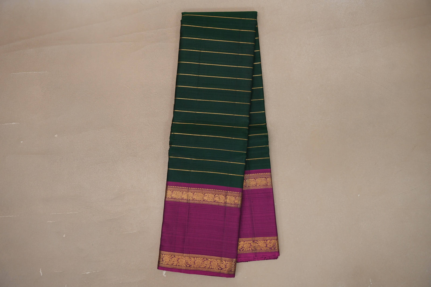 Bottle Green with Magenta borders Vintage Kanjivaram Silk Saree SS9378