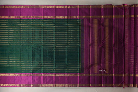 Bottle Green with Magenta borders Vintage Kanjivaram Silk Saree SS9378