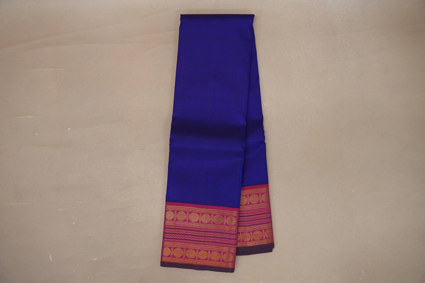 Deep blue with Orangish Pink borders Vintage Kanjivaram Silk Saree SS9383