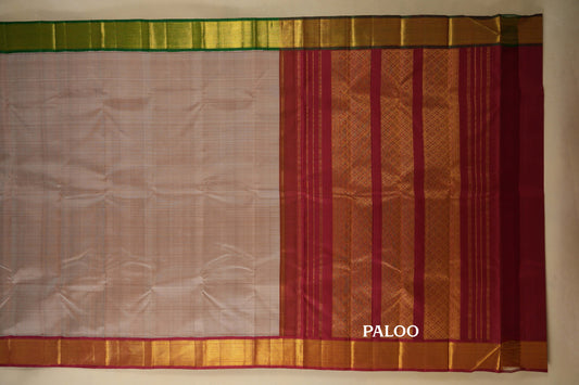 Beige with Maroon/Green Borders Vintage Kanjivaram Silk Saree paloo