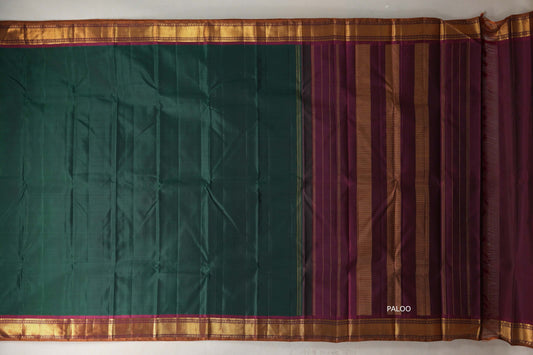 Bottle Green with deep maroon borders Vintage Kanjivaram Silk Saree SS9389