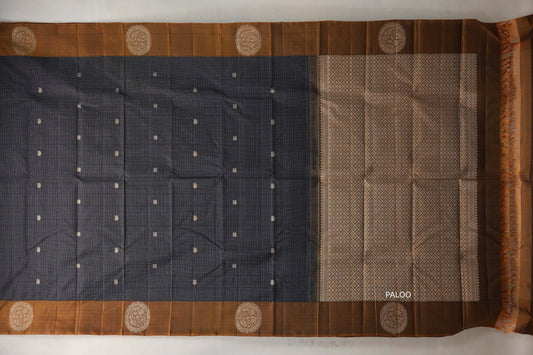 Deep navy blue with Golden Olive Green Vintage Kanjivaram Silk Saree SS9393