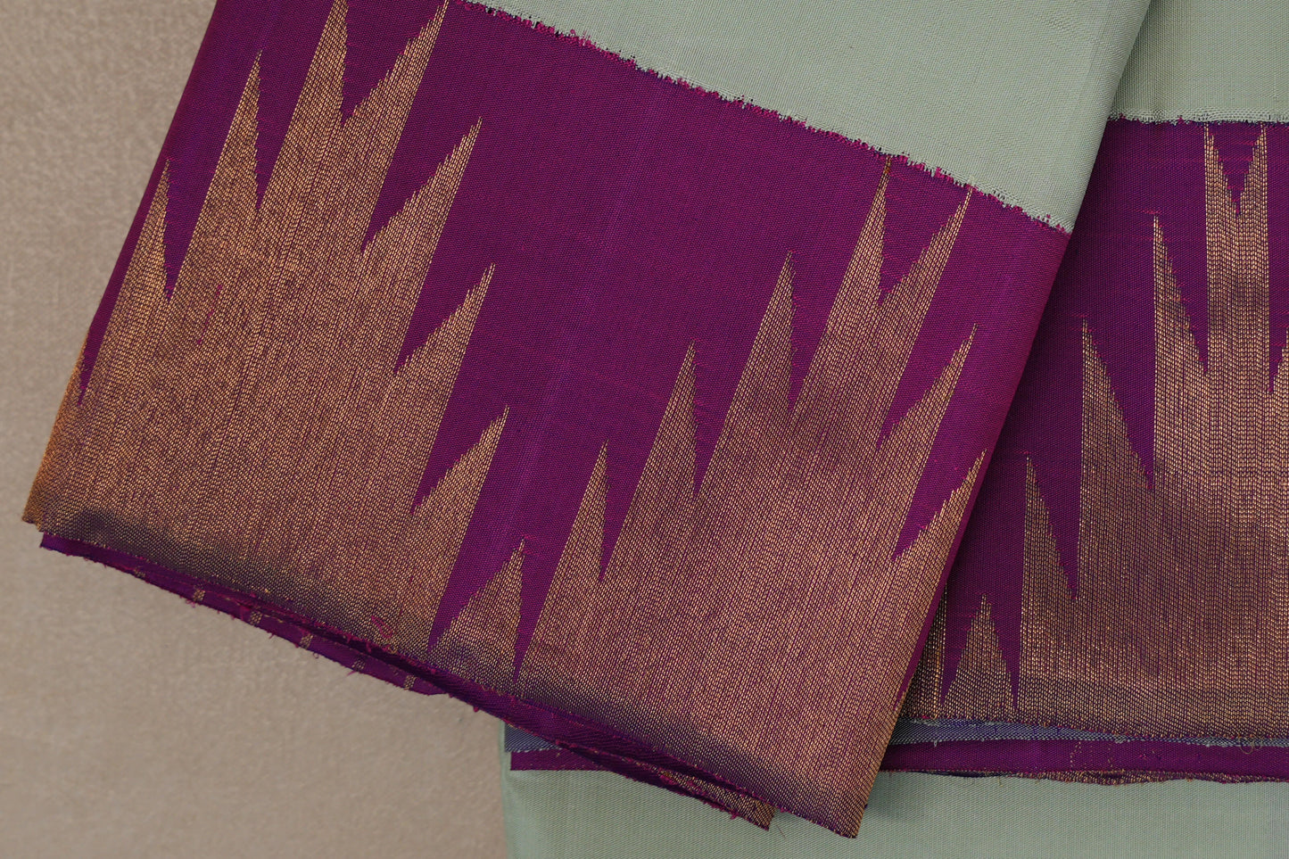 Mint Green Vintage Kanjivaram Silk Saree temple borders