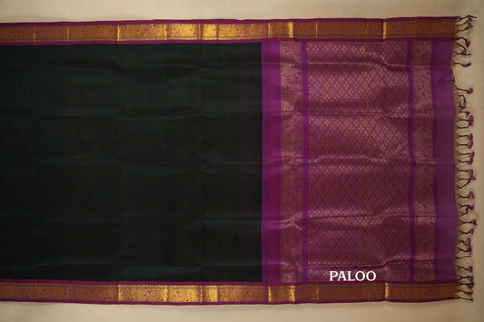 Deep Bottle Green with Dark Magenta Borders Silk Cotton Saree paloo