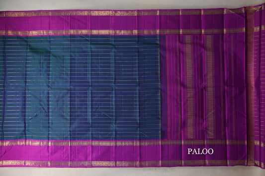 Dual Tone of Green and Violet with Dual Tone of Violet and Magenta Rettai Pettu Borders Vintage Kanjivaram Silk Saree paloo
