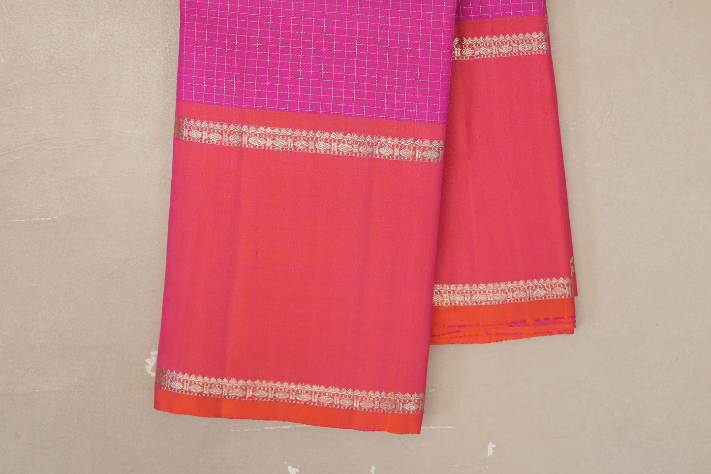 Bright Magenta Vintage Kanjivaram Silk Saree rettai pettu borders