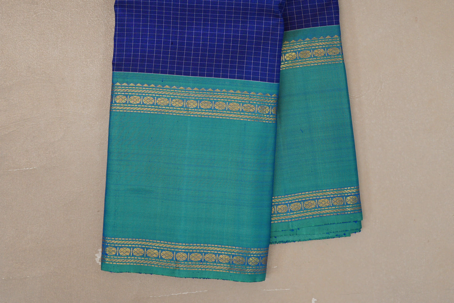 Deep Blue Vintage Kanjivaram Silk Saree rettai pettu border