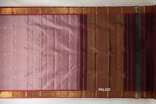 Onion Pink with Deep Maroon Borders Vintage Kanjivaram Silk Saree paloo