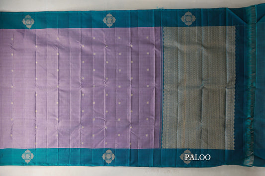Dusty Lavender with Peacock Green Borders Vintage Kanjivaram Silk Saree paloo