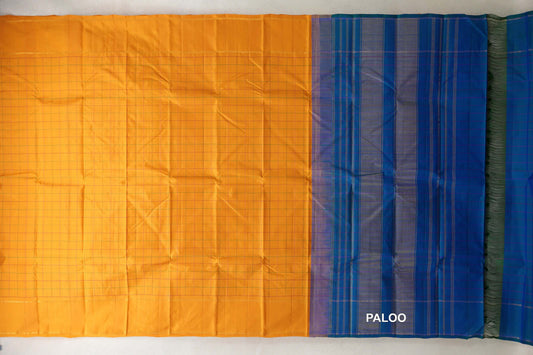 Mango Orange with Rettai Pettu Borders Vintage Kanjivaram Silk Saree paloo