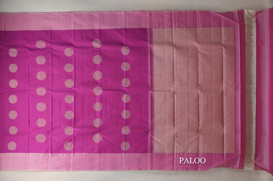 Bright Magenta with Dual Tone of Pastel Light Green and Pink Borders Vintage Kanjivaram Silk Saree paloo