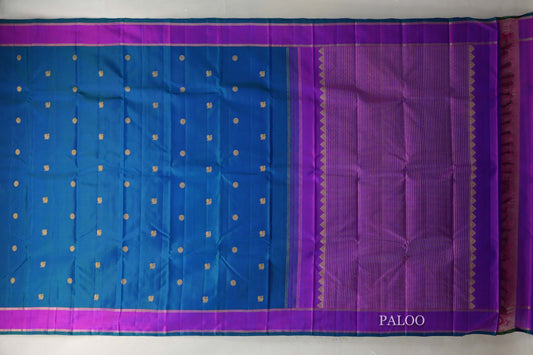 Peacock Blue with magenta Borders Vintage Kanjivaram Silk Saree SS9423