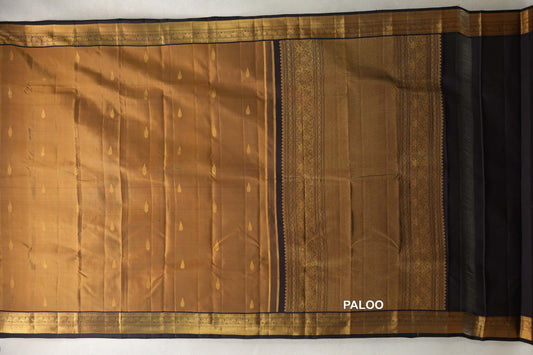 Antique Mustard Gold with Kanjana Brown Borders Vintage Kanjivaram Silk Saree paloo
