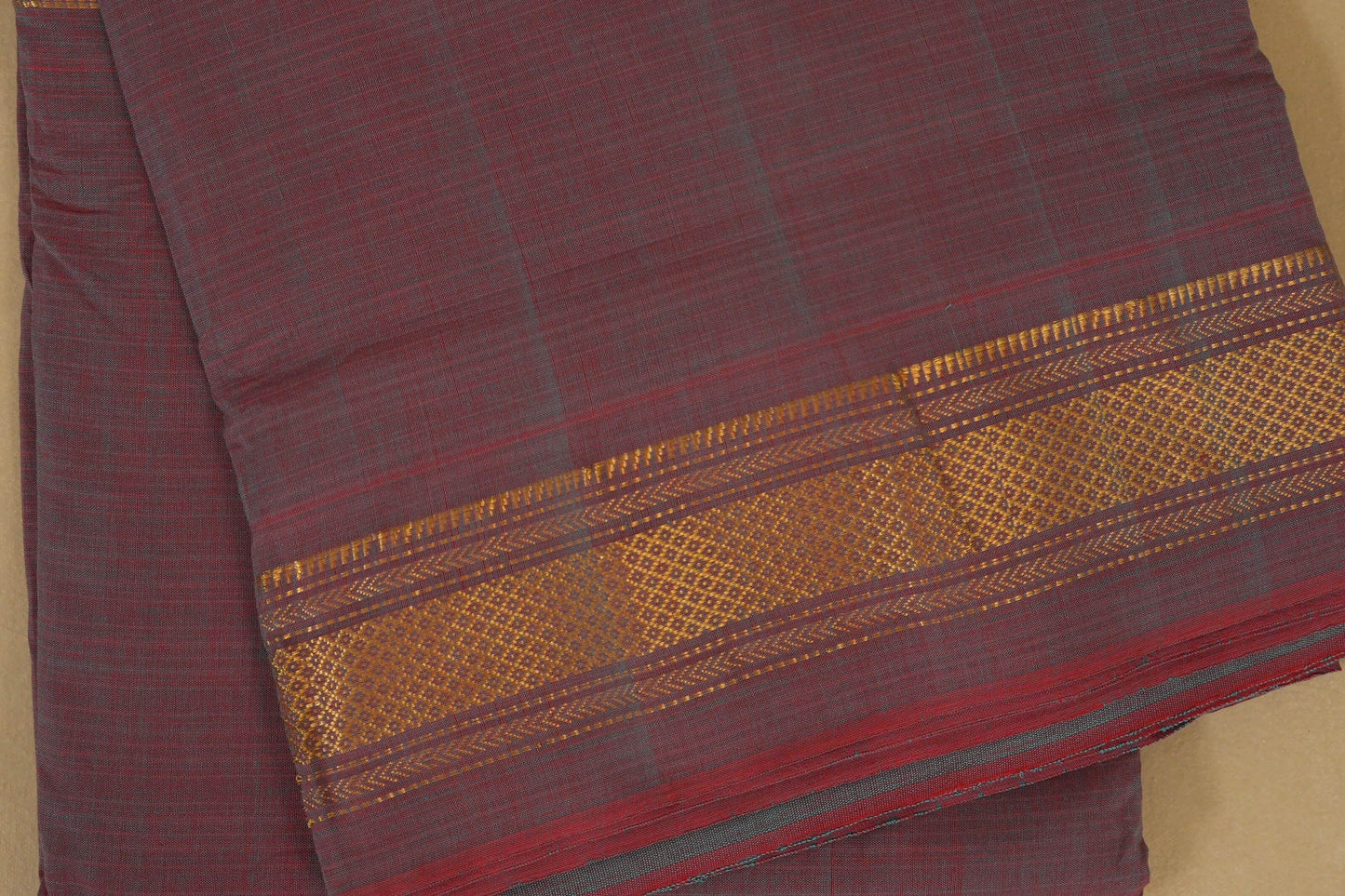 Maroonish grey dual tone Paithani Cotton Saree border